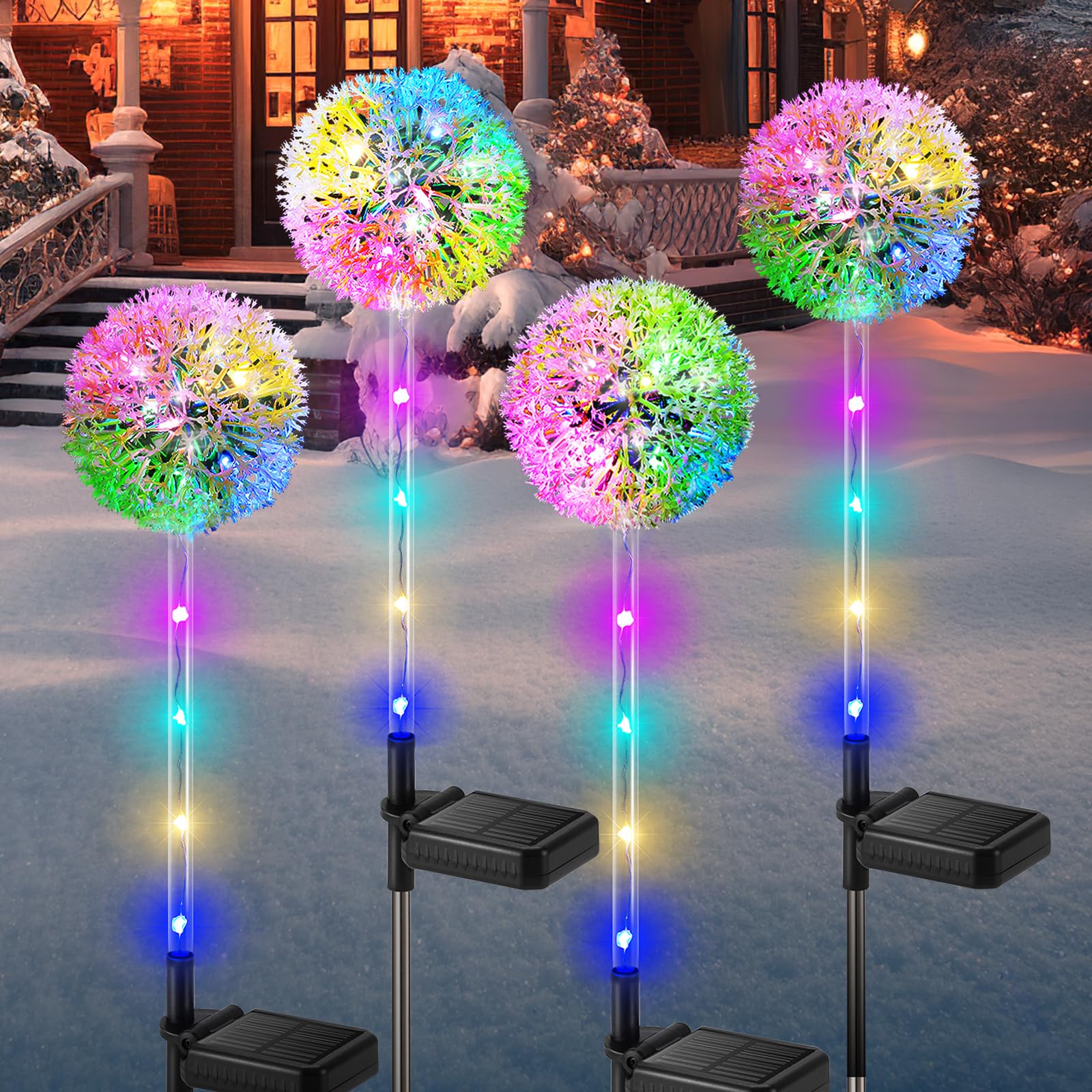 4 szt. Lampa słoneczna zewnętrzna, Lampa ogrodowa Mniszek LED RGB zaktualizowana, Wodoodporna na trawnik, balkon, taras