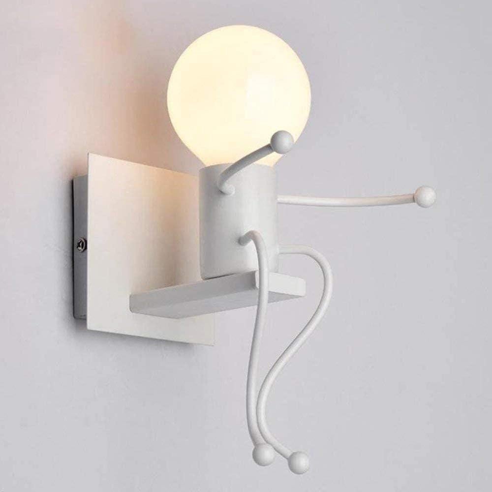 Kreatywna lampa ścienna E27 Little Iron Man, nowoczesny, kreskówkowy design dla dzieci, biała