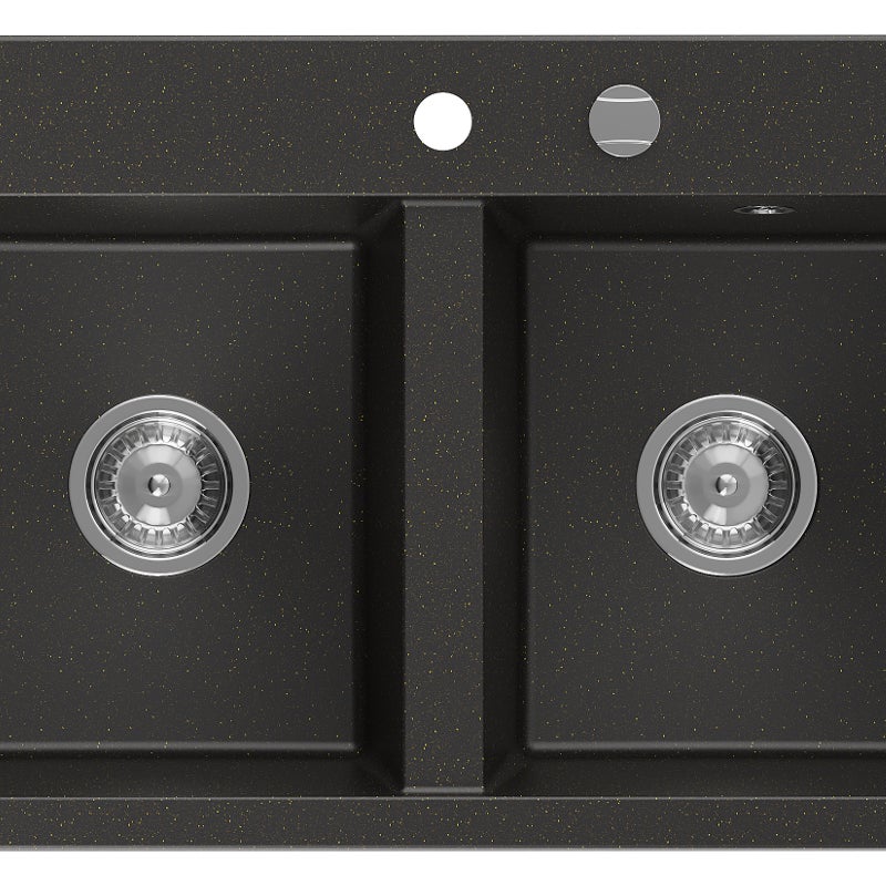 Mexen Hektor zlewozmywak granitowy 2-komorowy 800 x 480 mm, czarny/złoty metalik, syfon chrom - 6521802000-75