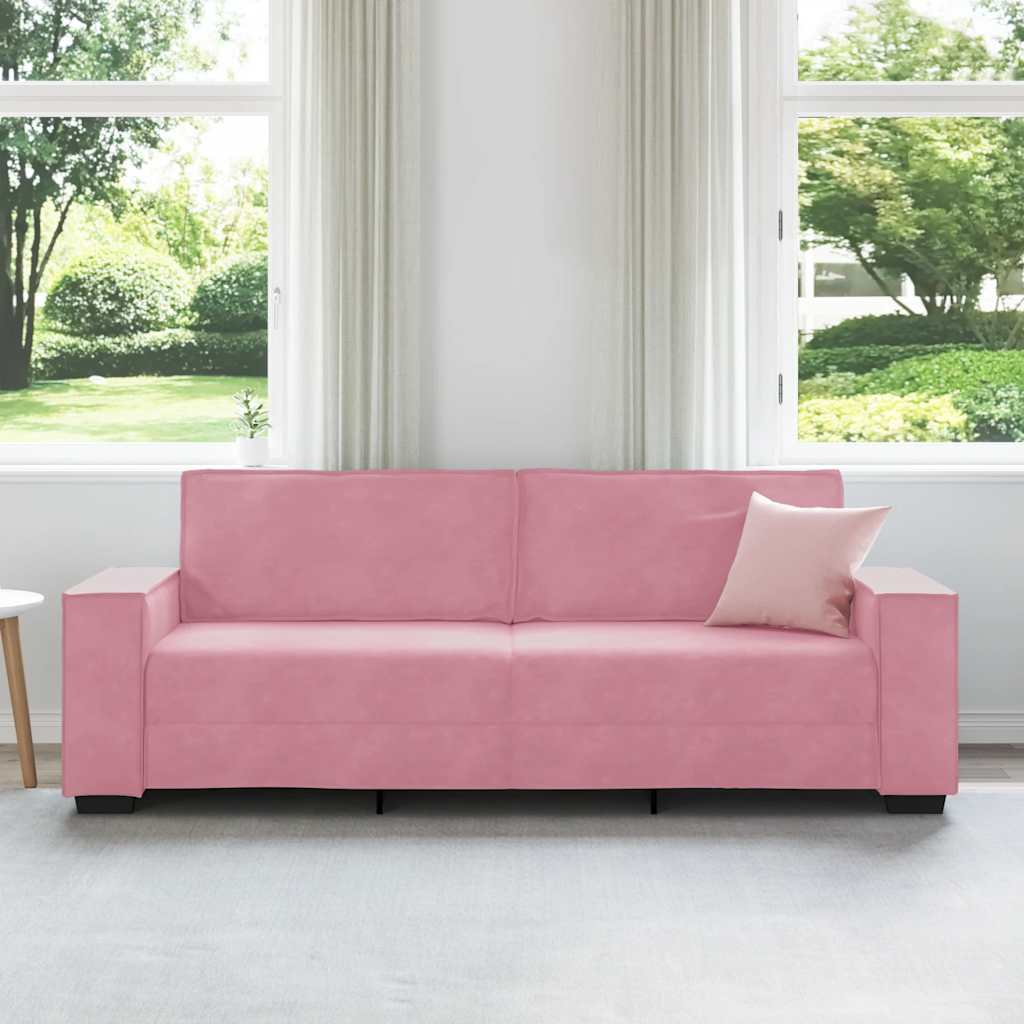 Sofa 3-osobowa, różowa, 220x78x84 cm, obita aksamitem