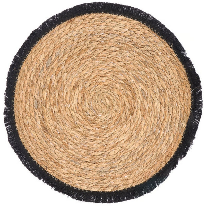 Podkładka na stół KINVARA boho rustykalna okrągła 41 cm beżowo-czarna 1 szt.