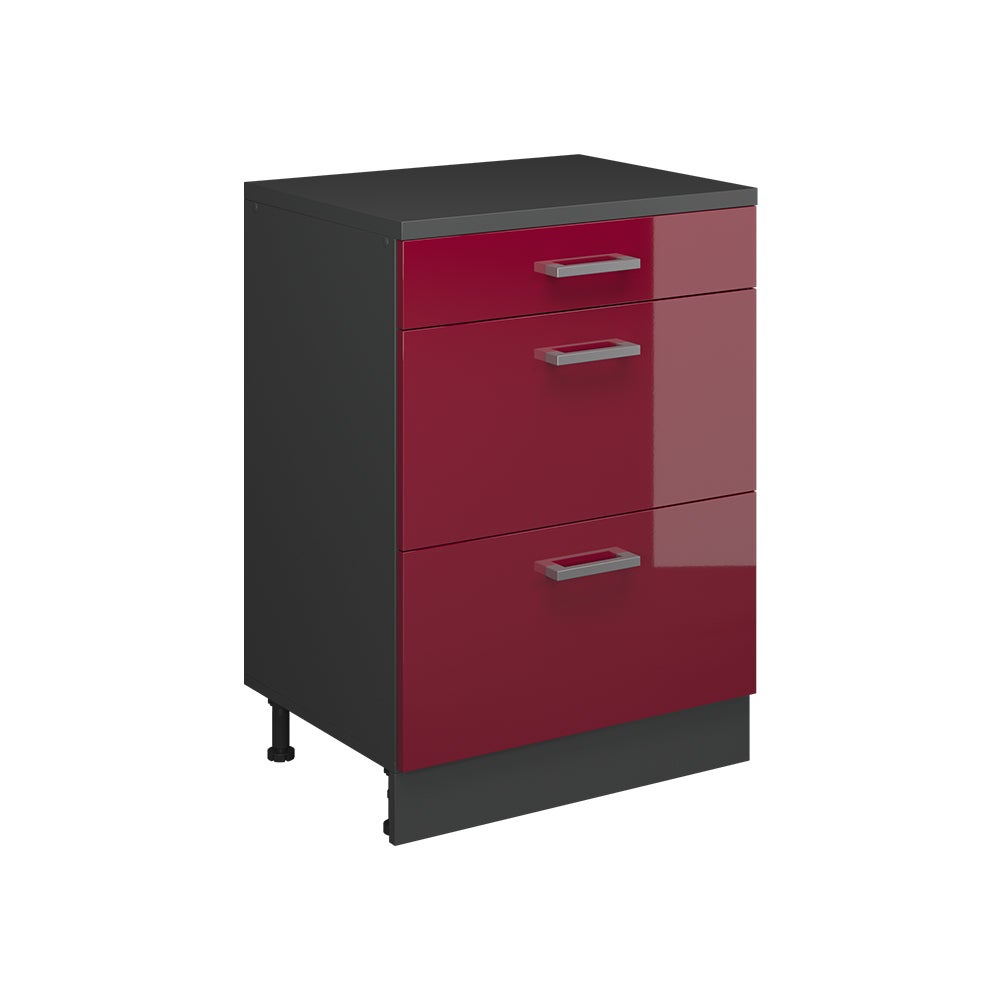 Vicco Komoda rozszerzająca Rion, Czerwony połysk/Antracyt, 60 x 46 cm bez skosu z 3 szufladami