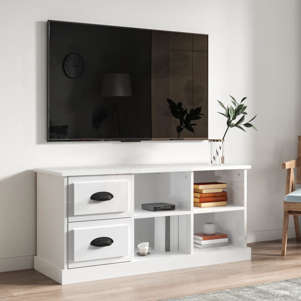 vidaXL Szafka TV, wysoki połysk, biała, 102x35,5x47,5 cm