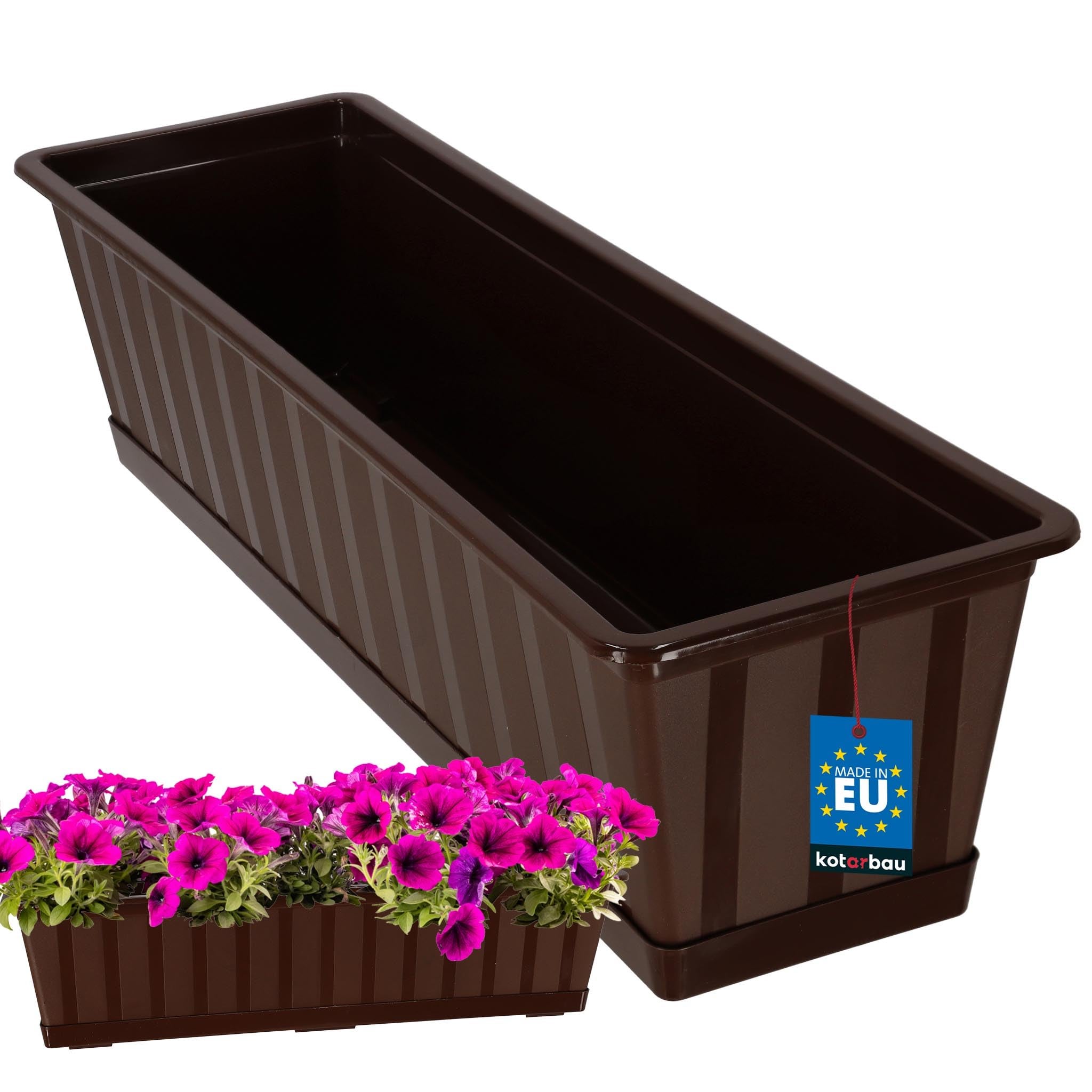 Doniczka - Skrzynka Balkonowa - 60 x 18 x 14 cm - Skrzynia na Balustradę Balkon - Donica z Podstawką - Brąz KOTARBAU