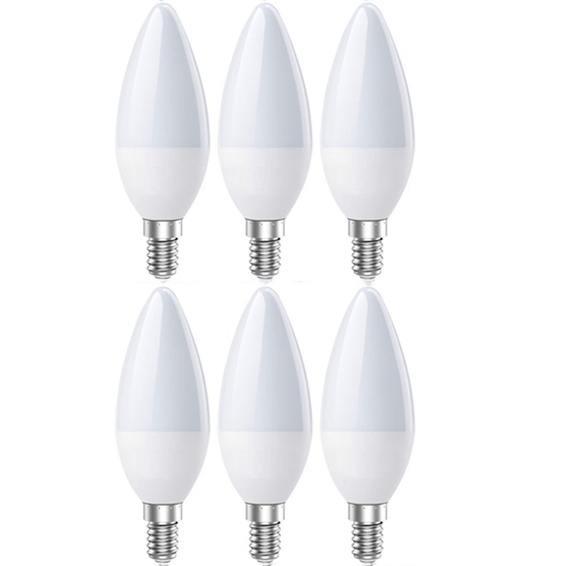 Żarówki LED E14, żarówka LED E14 w kształcie świecy, zimna biel 6500 K, 5 W, 600 lumenów, odpowiednik lamp halogenowych 60 W, kąt wiązki 200°