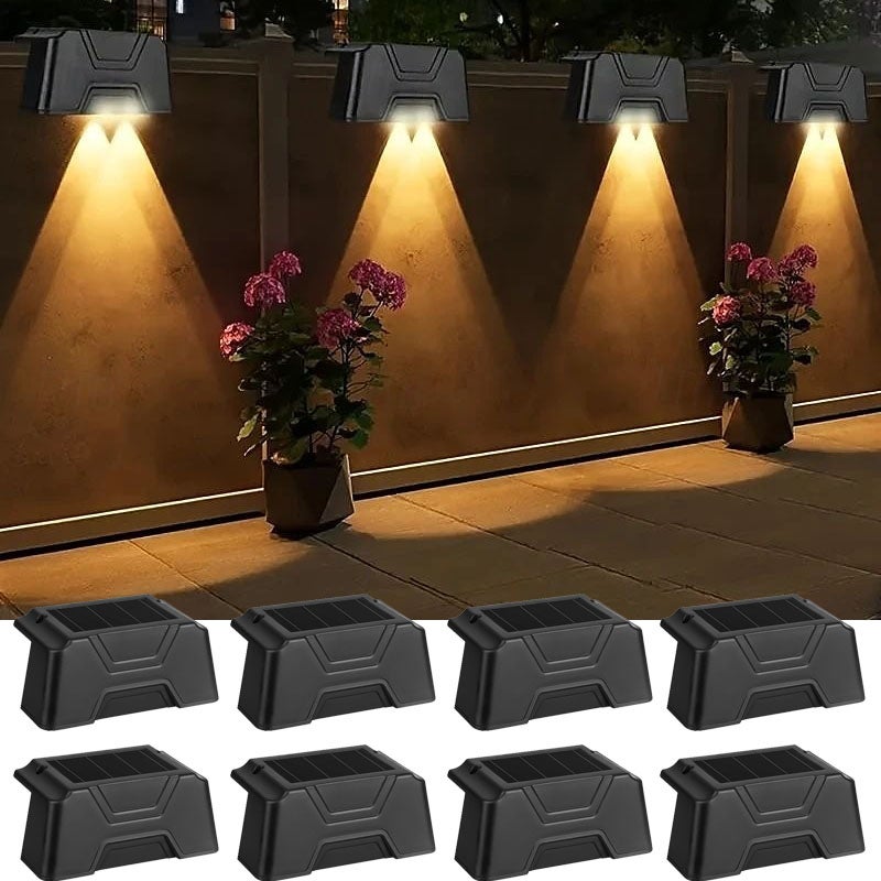 Zestaw 8 lamp solarnych do tarasu, lampy LED na zewnątrz wodoodporne do schodów, oświetlenie ogrodowe, oświetlenie ogrodzenia, ciepła biel
