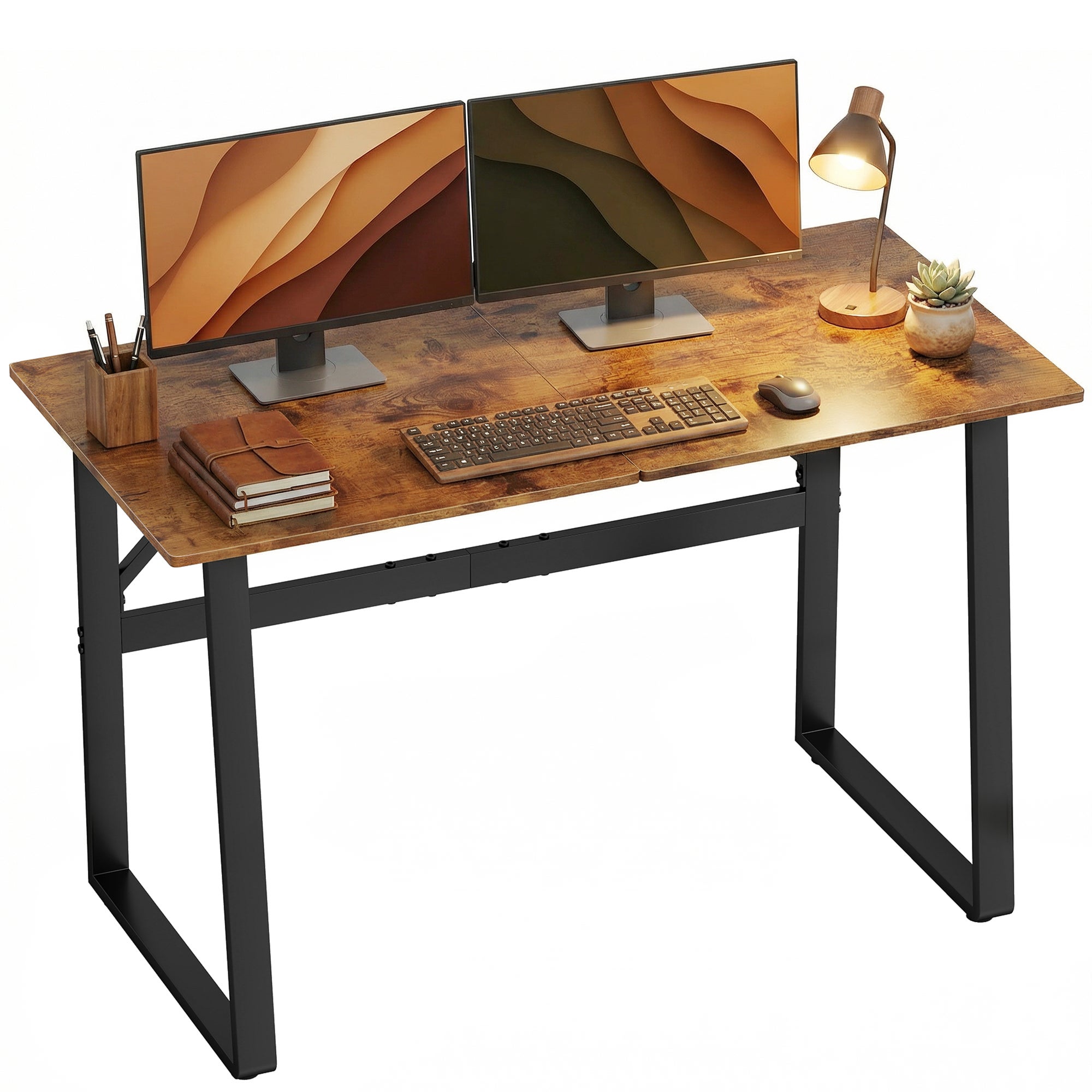 Biurko industrialne, 120 x 60 x 76 cm, nogi stalowe, styl rustykalny brązowy
