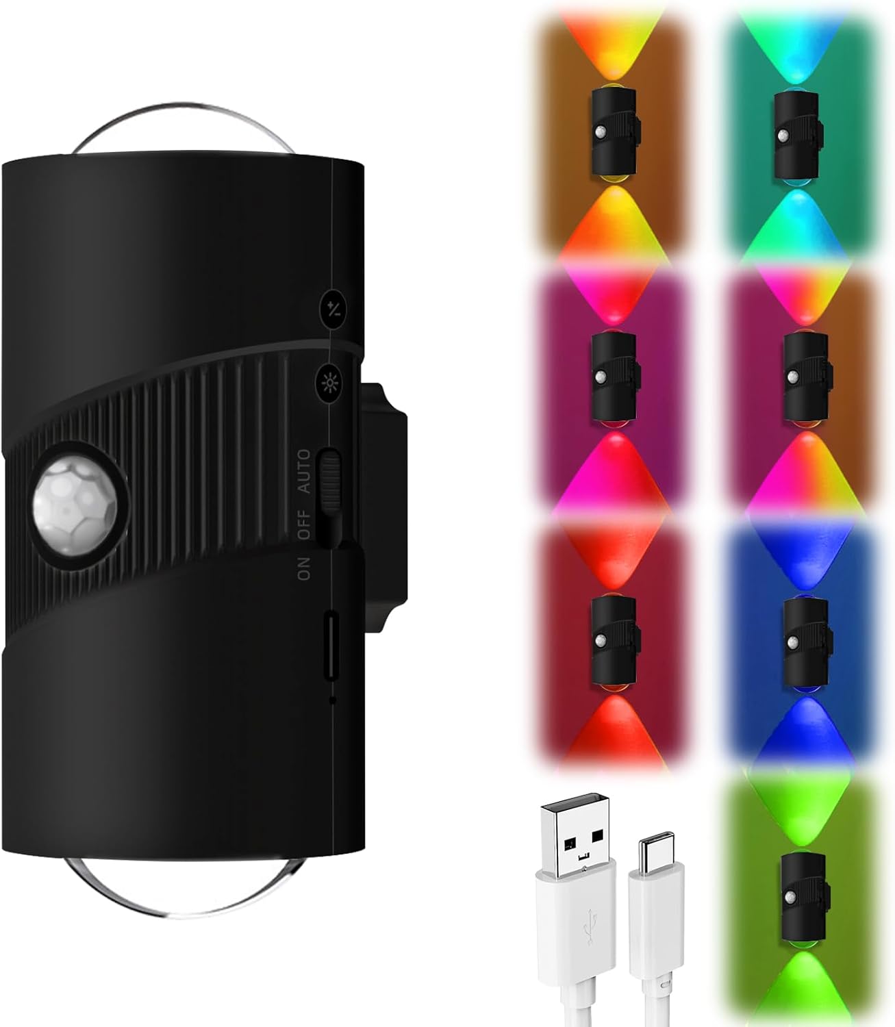Kinkiet LED z czujnikiem ruchu, światłem gradientowym RGB, 4 trybami jasności i automatycznym włączaniem/wyłączaniem (czarny).