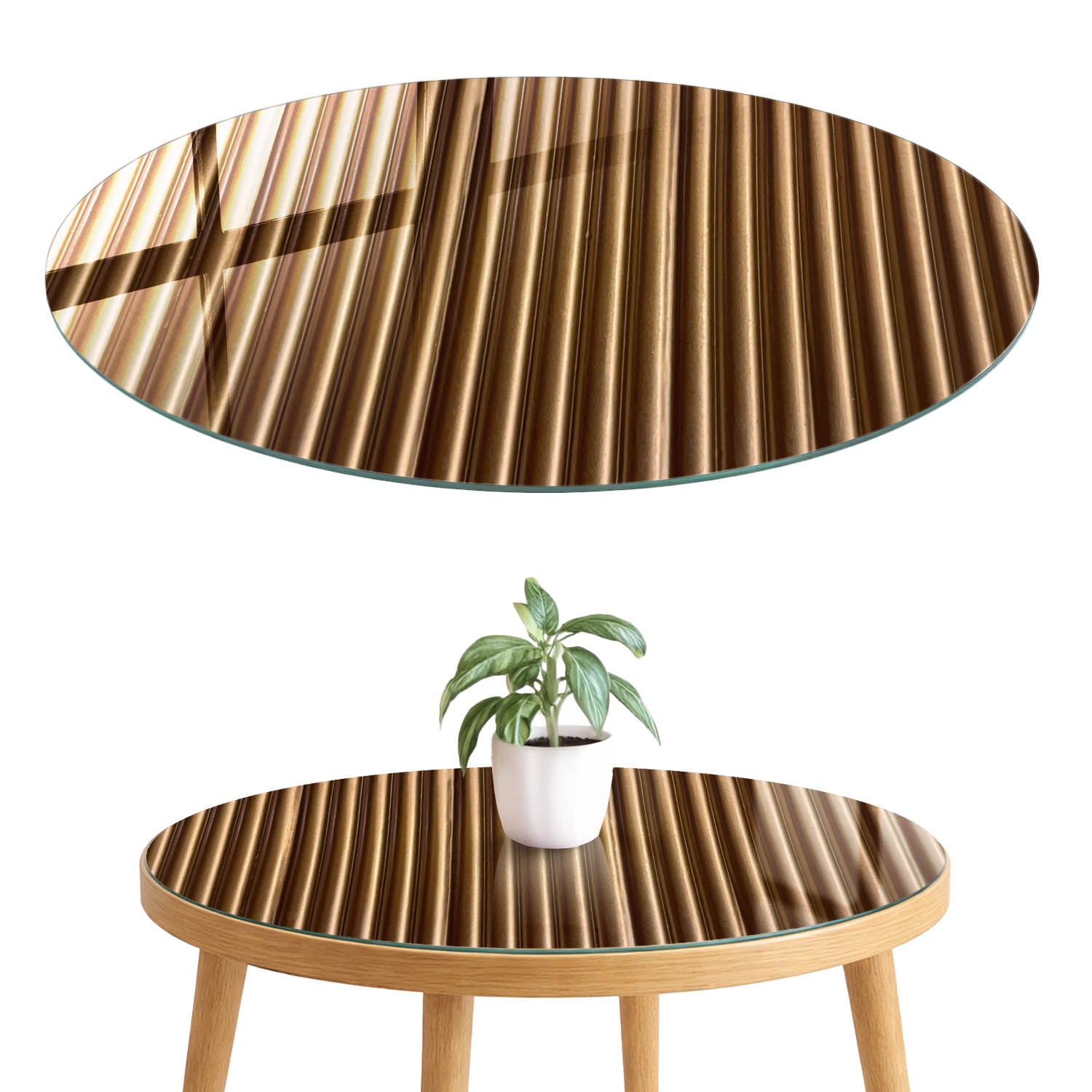 Blat szklany z grafiką i nadrukiem 4 mm - ochrona, dekoracja i metamorfoza mebli fi80 cm Brązowe linie