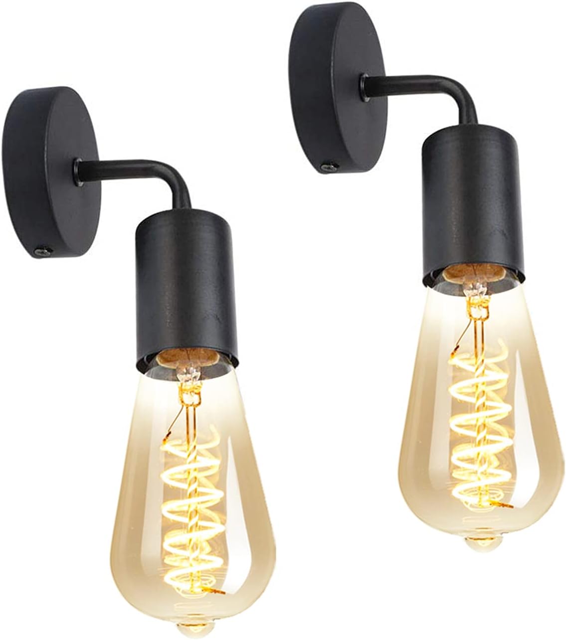 Zestaw 2 retro metalowych kinkietów Edison w stylu industrialnym do salonu, korytarza, sypialni, baru, restauracji, kawiarni, z gwintem E27, czarny
