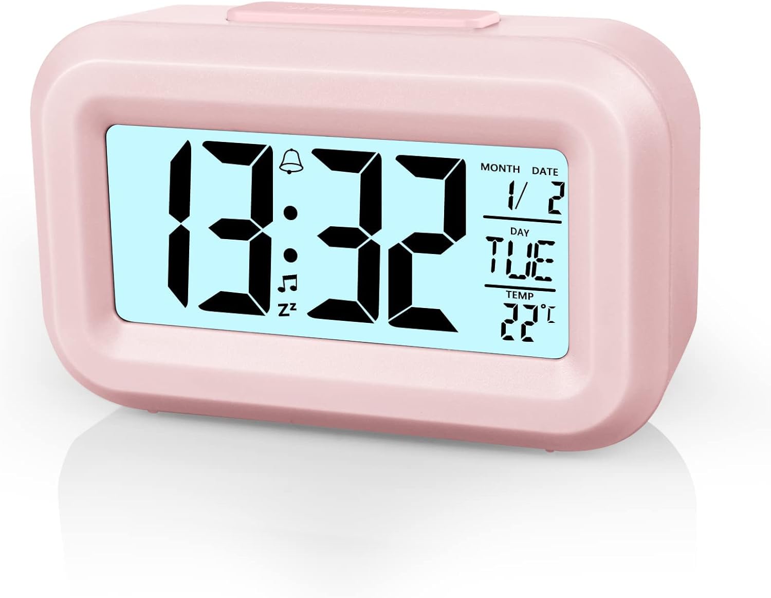 Cyfrowy budzik nocny z wyświetlaczem LED, regulowaną funkcją drzemki, formatem 12/24-godzinnym, temperaturą, datą, minutnikiem i światłem