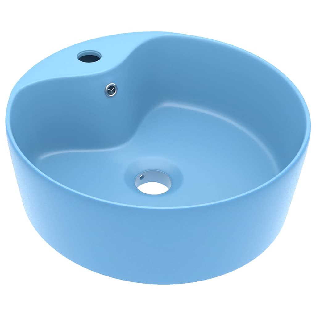Umywalka Nablatowa Ceramiczna Okrągła Niebieska do Łazienki 36 cm