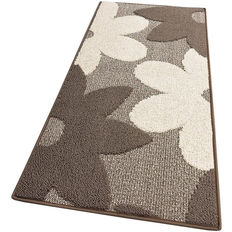 Dywan Kuchenny 50x135 cm Antypoślizgowa 100% Made in Italy Zmywalny Nowoczesny Kwiaty 3D Beżowy