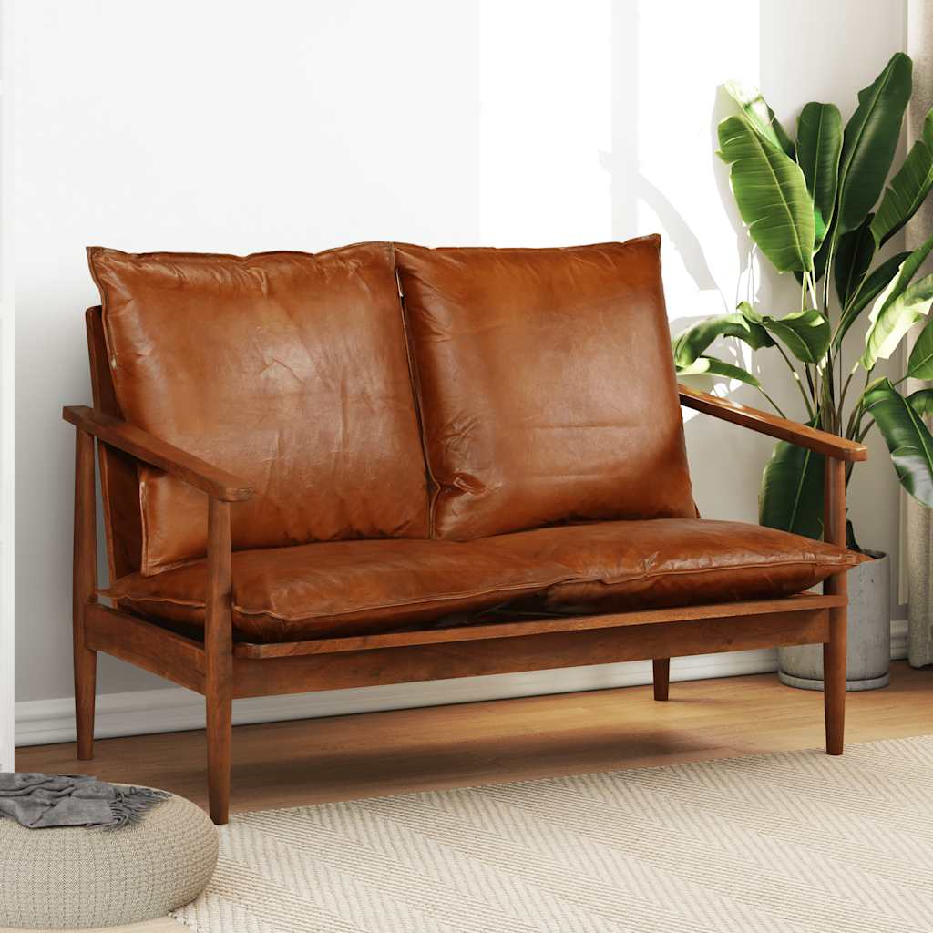 2-osobowa sofa z prawdziwej skóry i drewna akacjowego, brązowa vidaXL