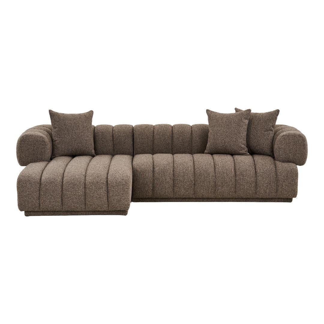 Ingrid sofa lewy zestaw w tym 3 poduszki ozdobne brązowe.