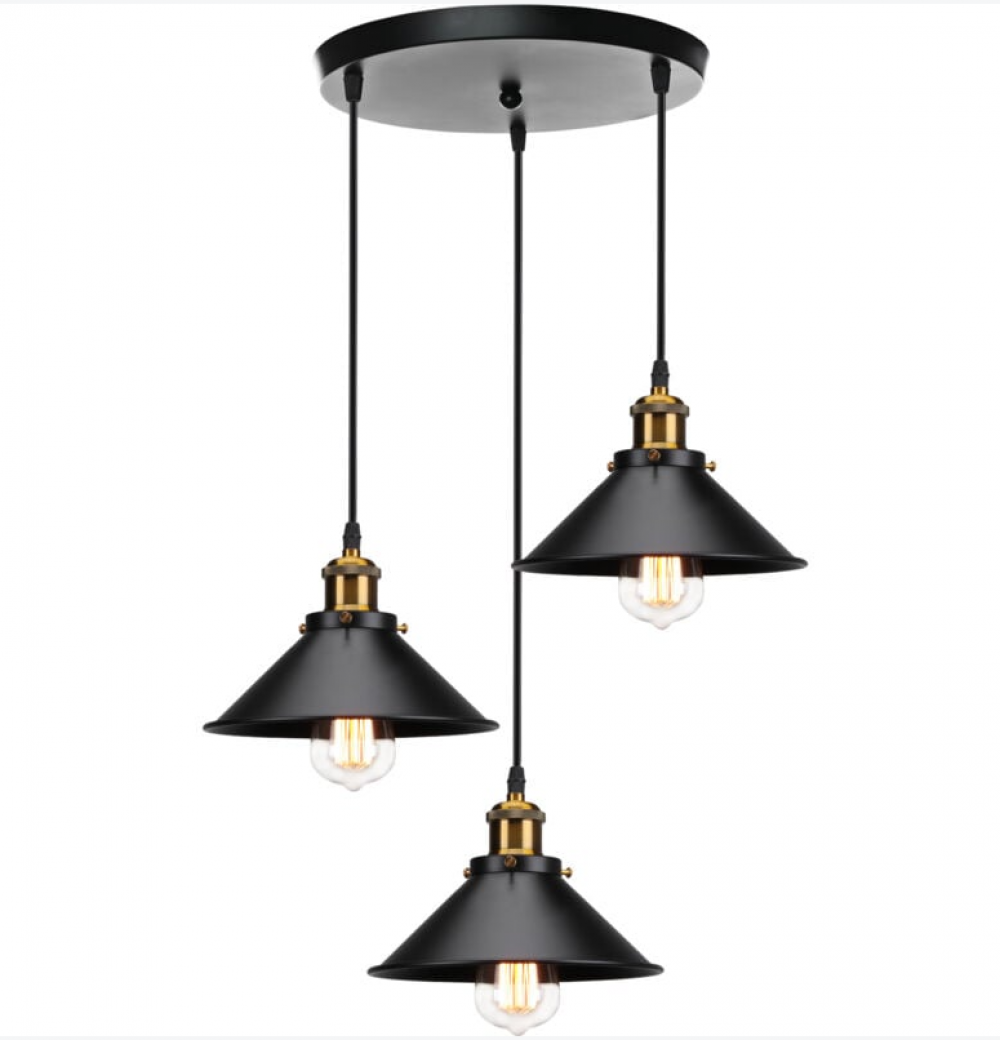 3-punktowa metalowa lampa wisząca E27 22 cm, czarna