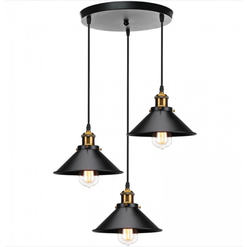 3-punktowa metalowa lampa wisząca E27 22 cm, czarna