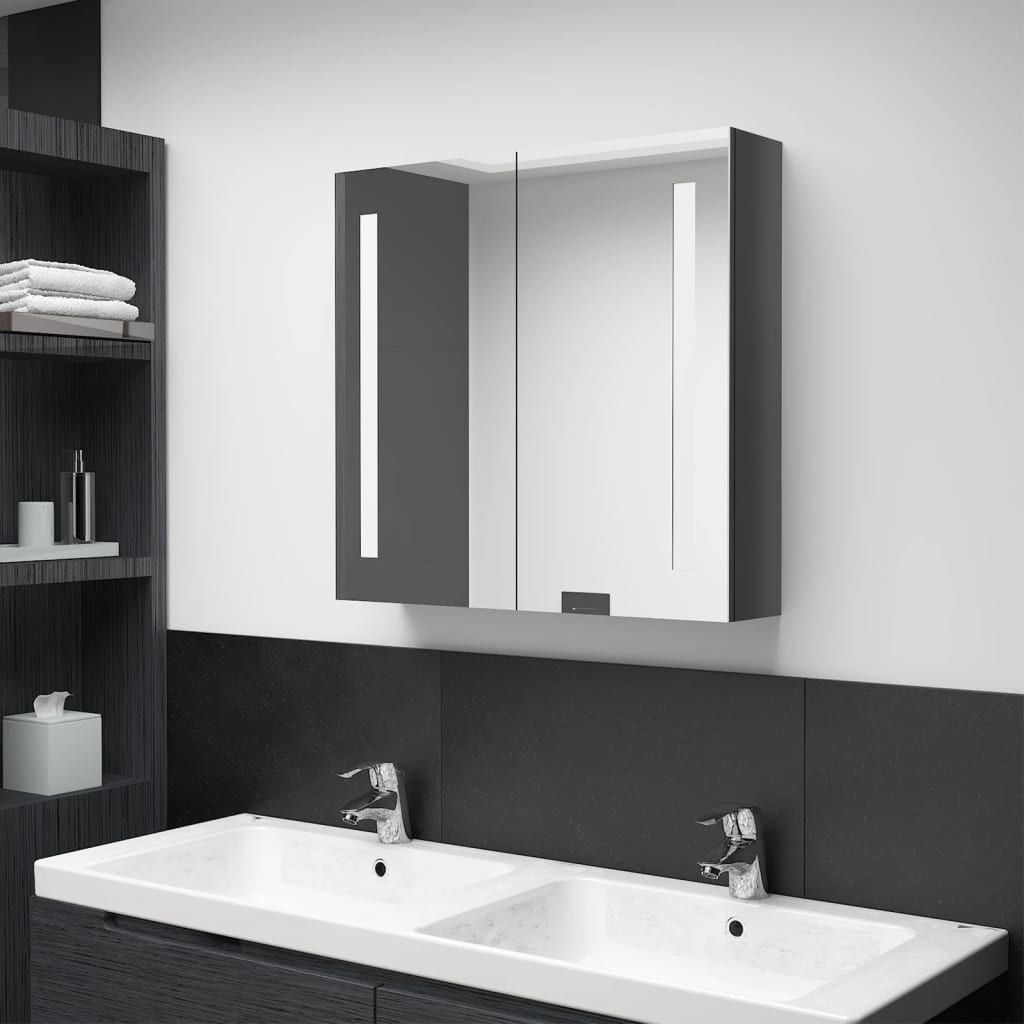 Szafka łazienkowa z lustrem, LED, szara z połyskiem 62x14x60 cm vidaXL
