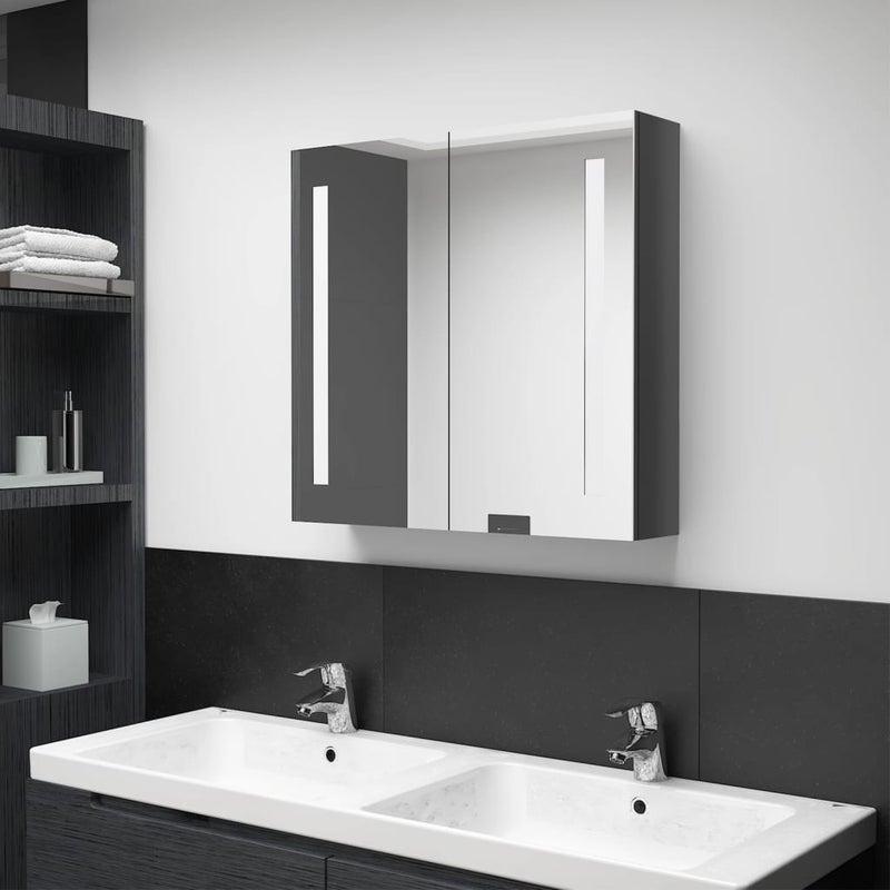 Szafka łazienkowa z lustrem, LED, szara z połyskiem 62x14x60 cm vidaXL
