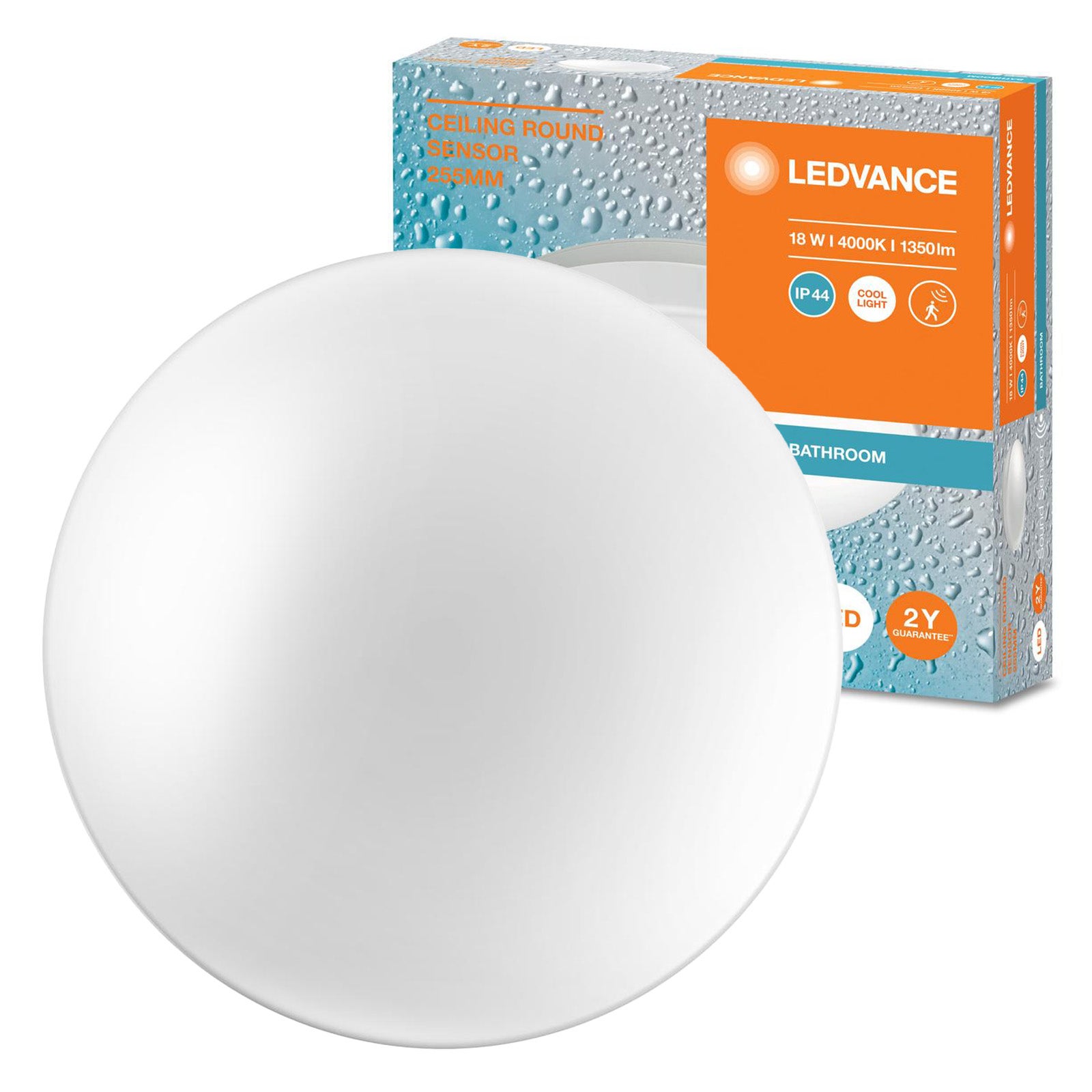Plafon Ledvance Lampa Sufitowa Natynkowa 18W 1350lm 4000K Neutralna IP44 Biały z Czujnikiem Dźwięku