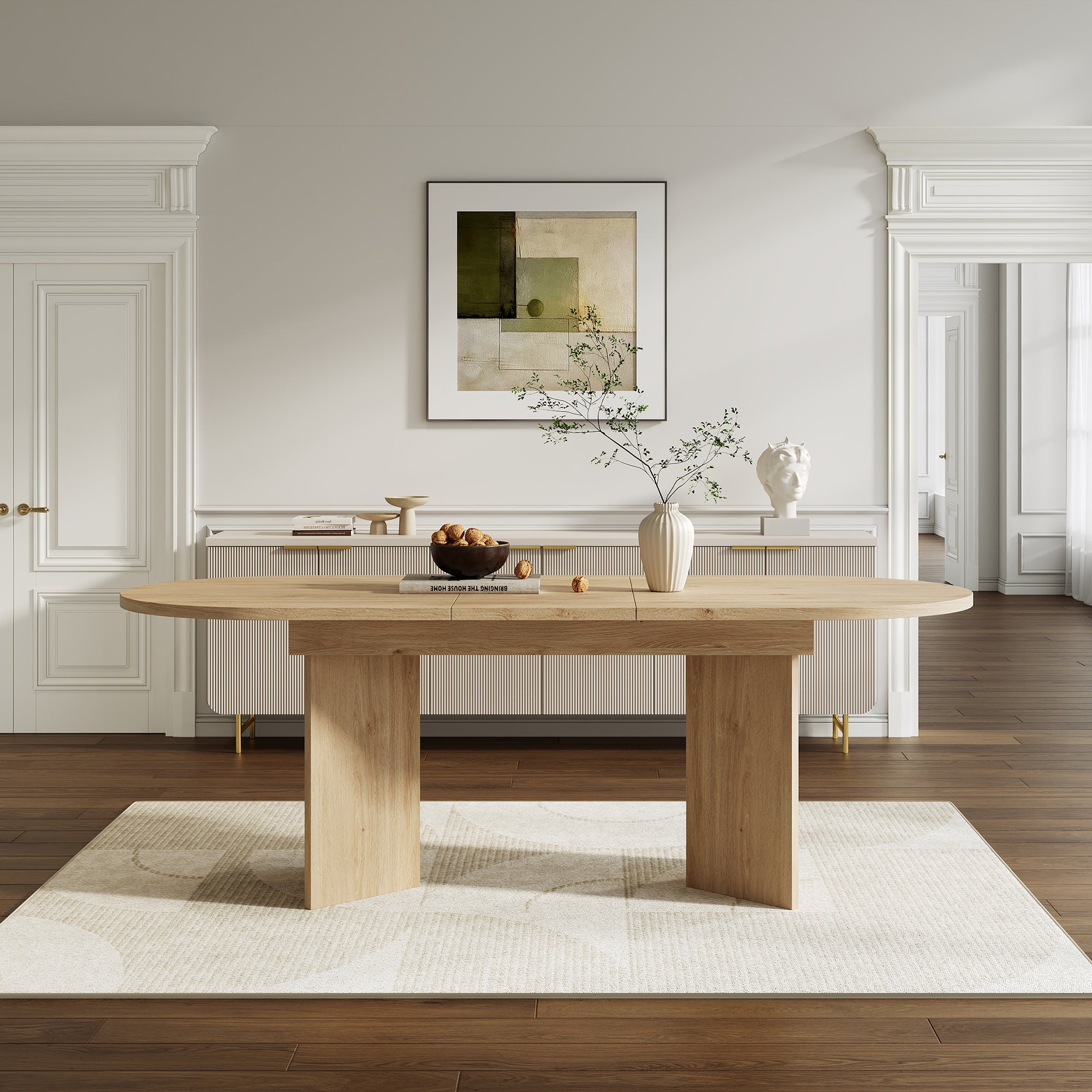 Rozkładany stół jadalny na 6-8 osób - 140/180 x 90 x 75 cm - Zaokrąglone rogi i gruby blat - Płyta MDF - Dąb