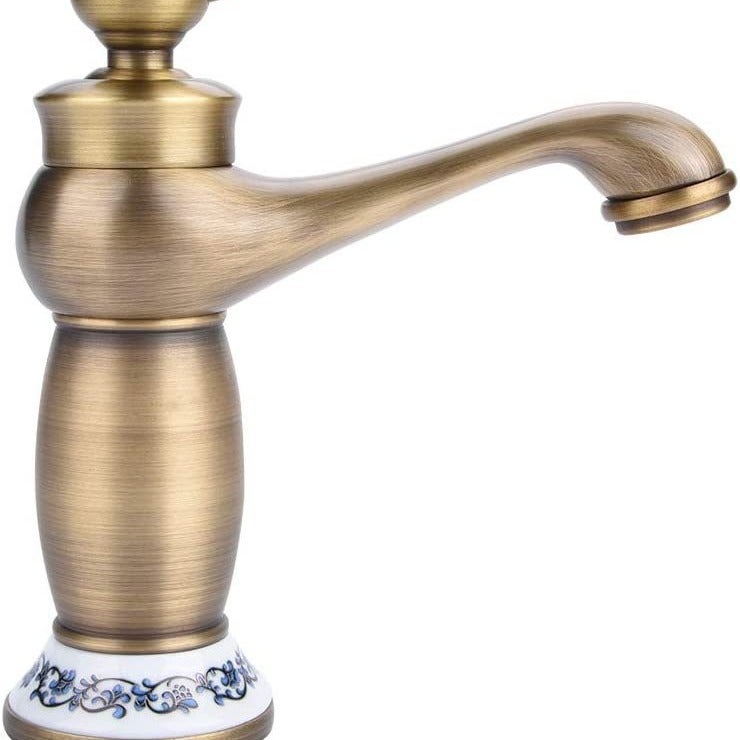 Antyczny europejski kran mosiężny w stylu retro, niebiesko-biały kran porcelanowy, magiczna lampa, antyczna czarna, złota i platynowa umywalka