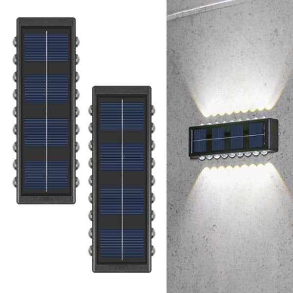 2 szt. Lamp Solarnych Góra/Dół, Solarna Lampa Ścienna - 18 LED, Światło białe, Up/Down Light, IP65, Idealna na Taras/Oświetlenie Krajobrazu