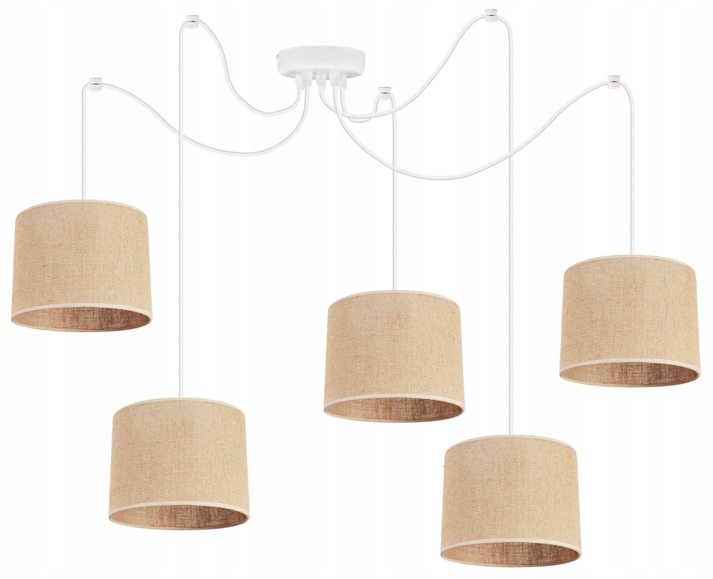 Lampa sufitowa wisząca Light Home LH Spider Juta 5x E27 abażur cylindryczny beżowy nowoczesna