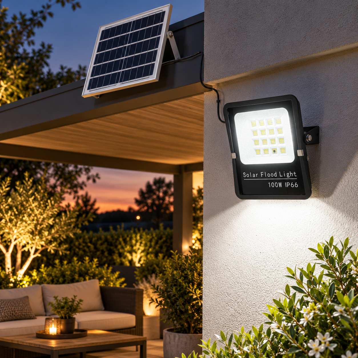 Projektor solarny LED 100W 1000 lumenów 192 diody z pilotem, oddzielny panel 6500K