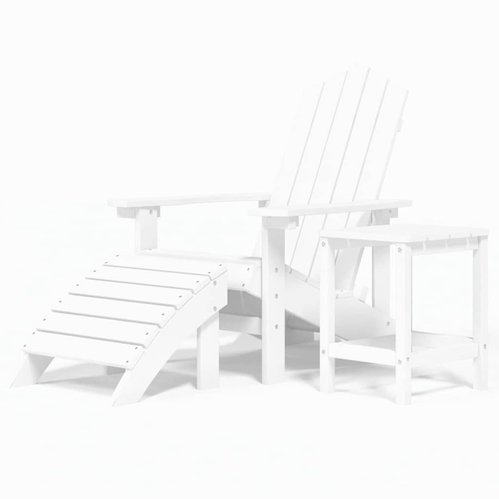 Krzesło Adirondack Ogrodowe HDPE Białe ze Stolikiem i Podnóżkiem