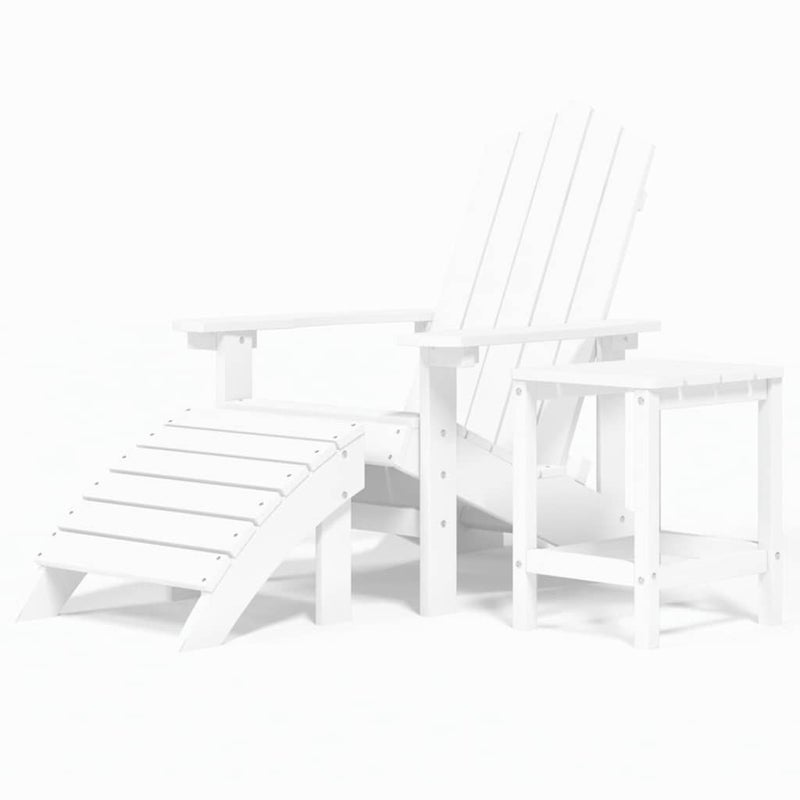 Krzesło Adirondack Ogrodowe HDPE Białe ze Stolikiem i Podnóżkiem