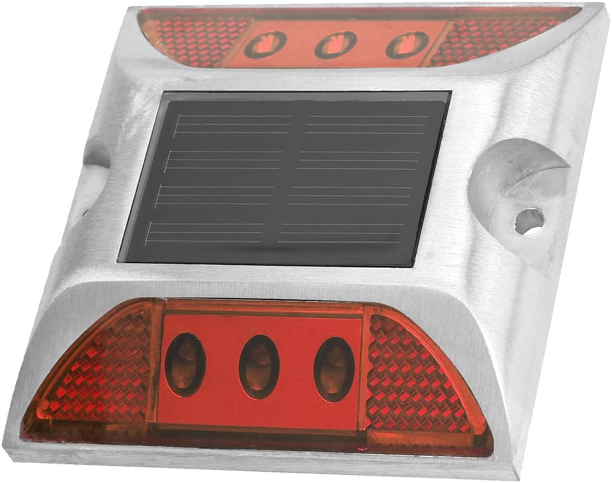 Wpuszczana lampa solarna LED (czerwona) – wykonana z odlewu aluminiowego, włącza się automatycznie w nocy, odpowiednia do podjazdów i ogrodów.