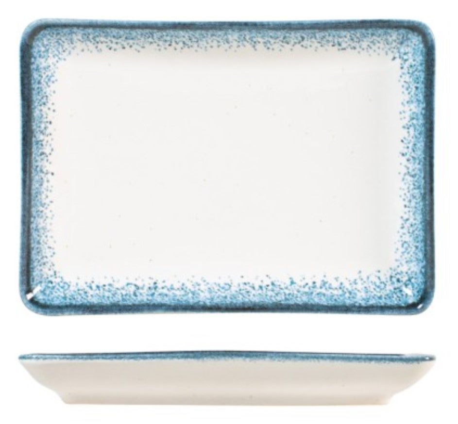 Conjunto de 6 pratos retangulares Jupiter da H&H em porcelana azul e marfim, 13x18 cm