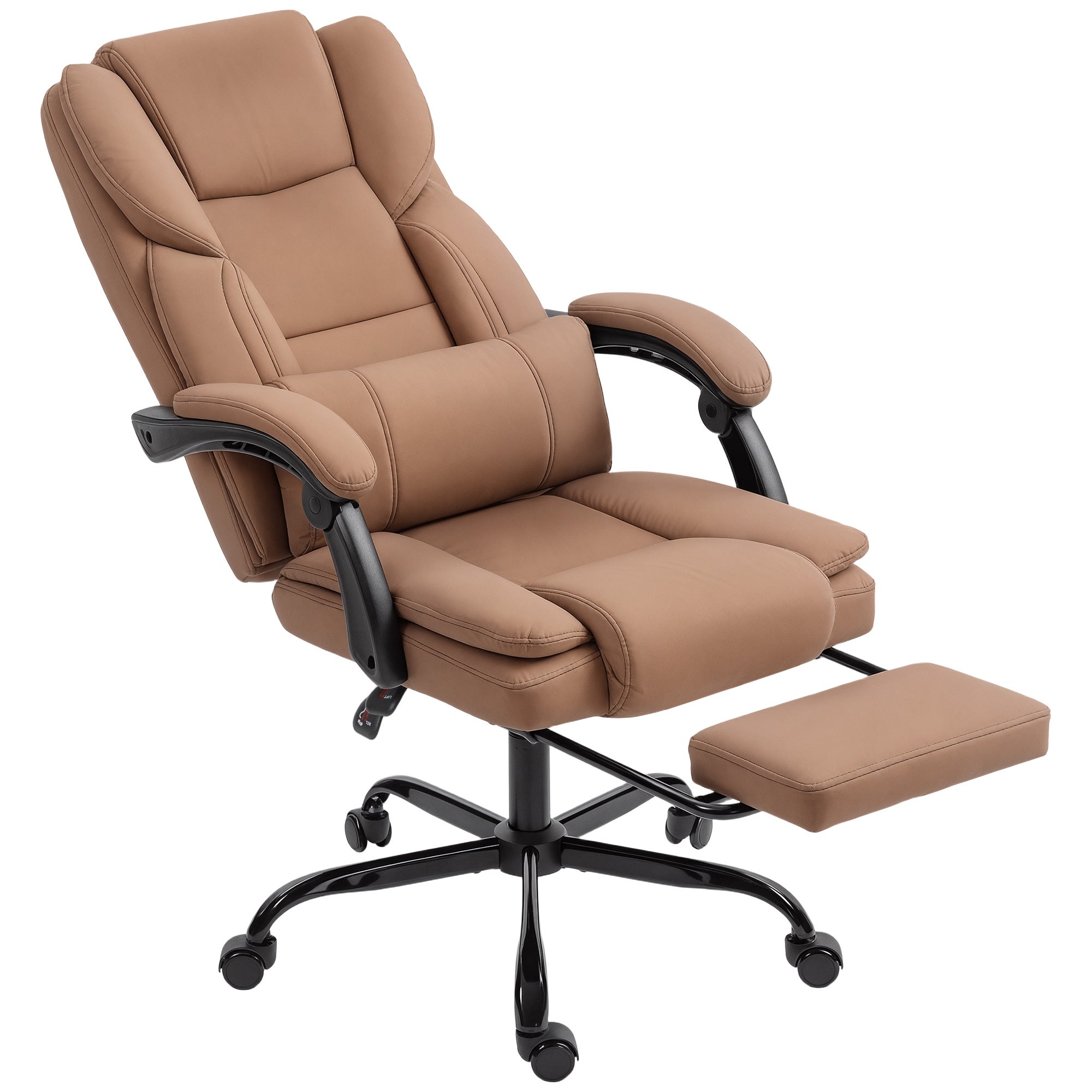 Ergonomiczny fotel biurowy, krzesło do biurka z odchylanym oparciem, regulowana wysokość, 65x67x111-119 cm, brązowy