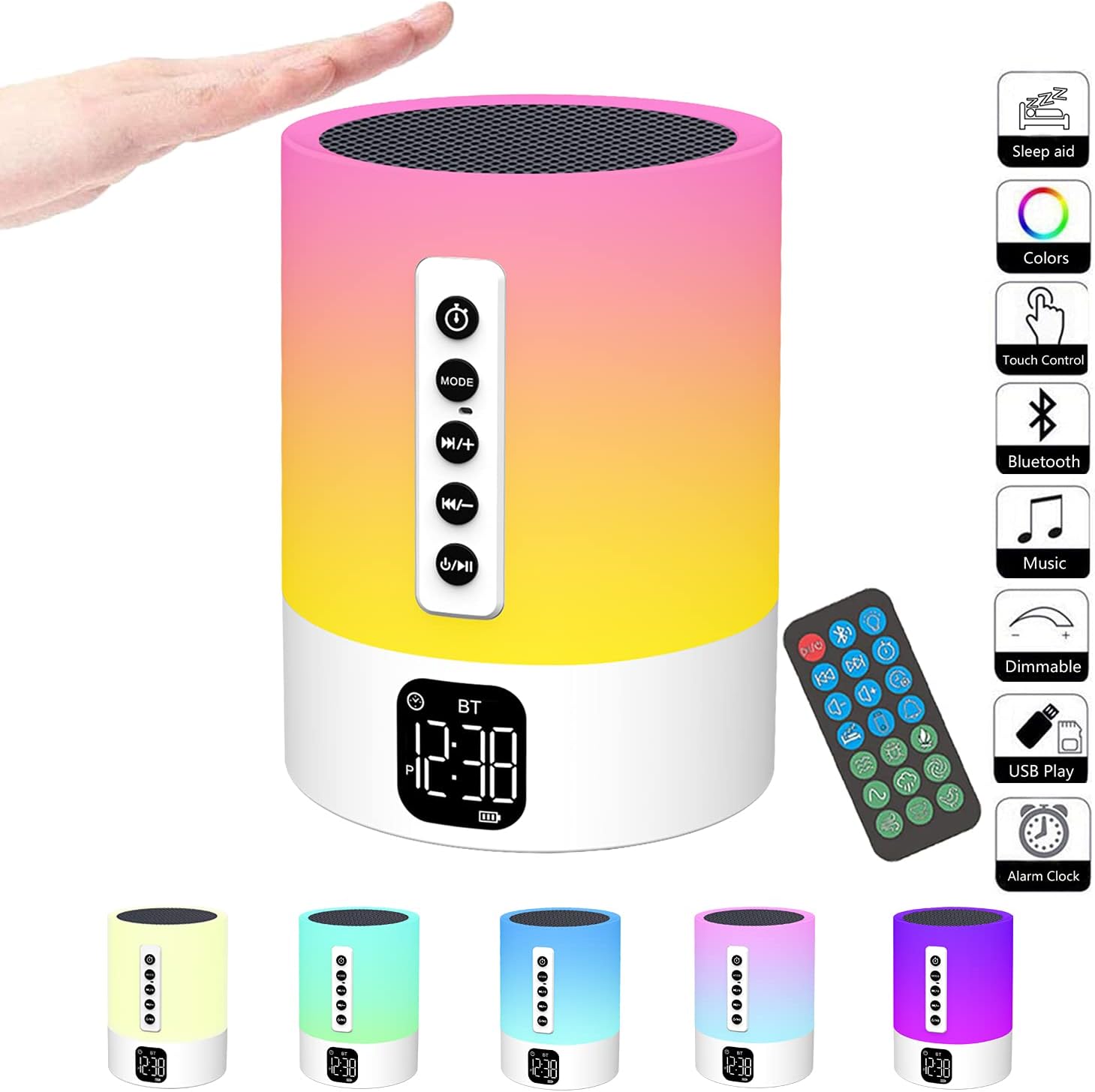 Budzik Bluetooth z głośnikiem i lampką nocną, lampka nocna Bluetooth dla dzieci, idealny prezent
