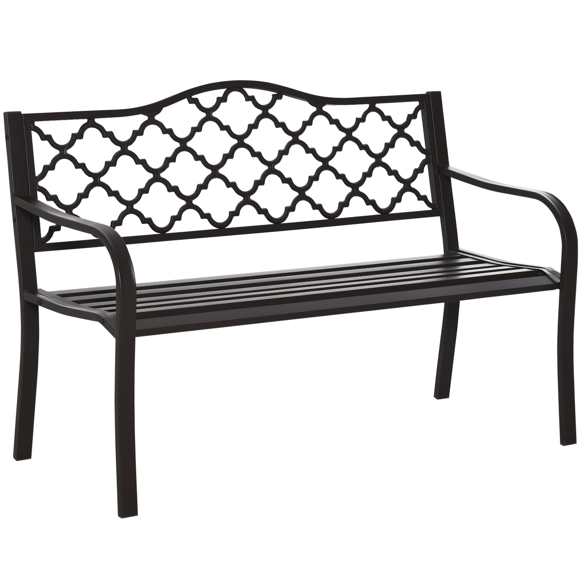Ławka ogrodowa/patio 3-osobowa, styl rustykalny, 128 dł. x 60 szer. x 89 wys. cm, metal z powłoką epoksydową antykorozyjną, żeliwo, kolor brązowy