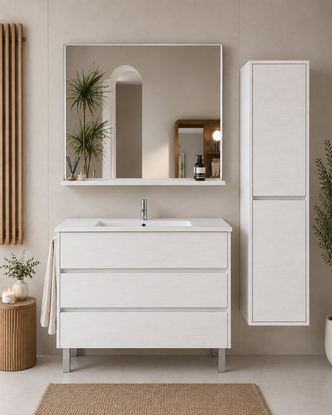 Szafka łazienkowa z umywalką ORIGENBATH IMPERIA bez lustra 60x45 cm biały nordycki z kolumną