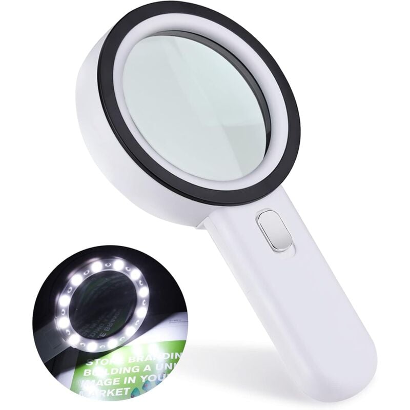 Lupa z Podświetleniem - Lupa Powiększająca 12 LED Lupa 30X - Duża Lupa Podświetlana Kieszonkowa dla Jubilera, Zegarmistrza, Rzemiosła, Seniorów