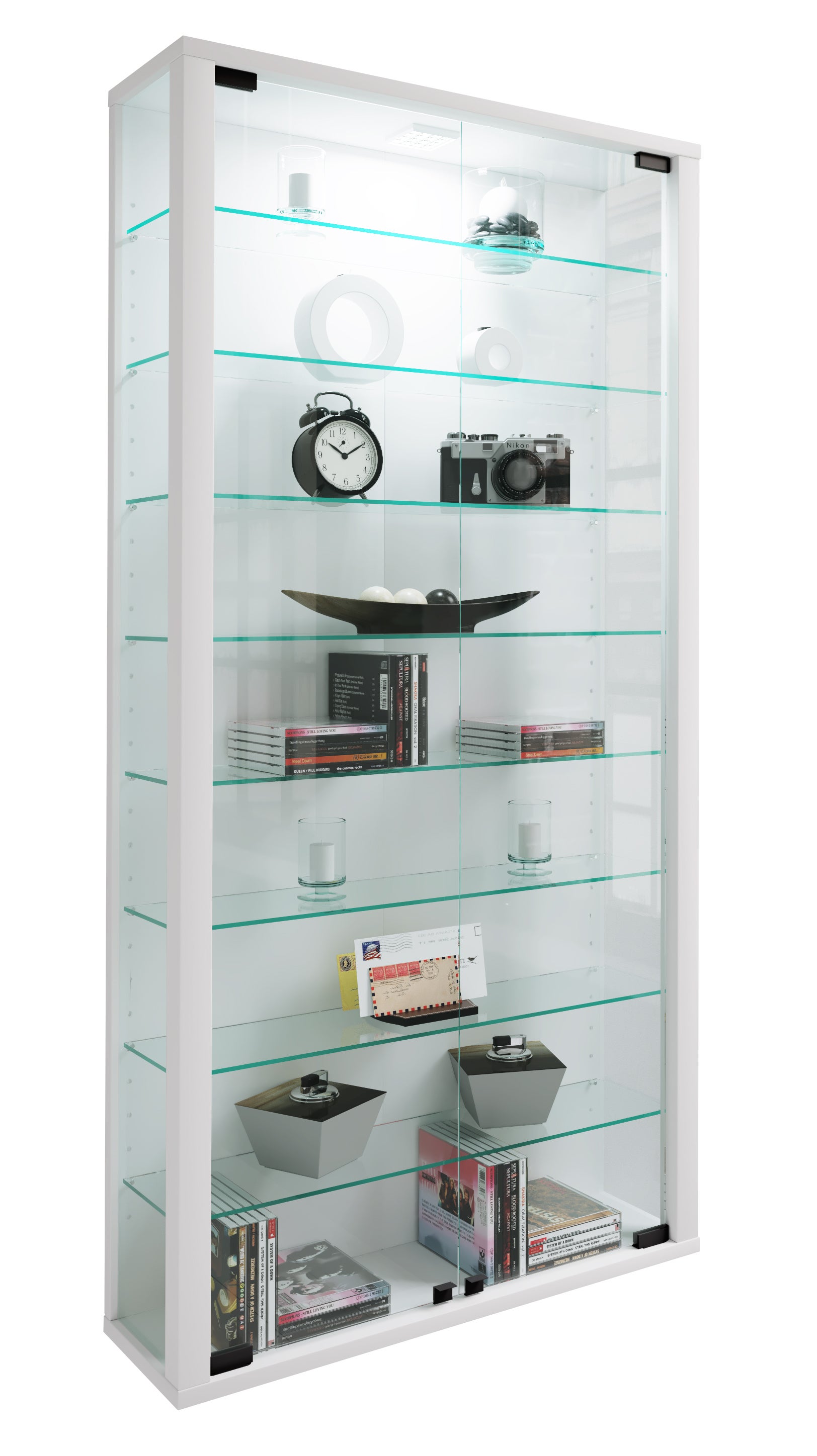 VCM Standardowy przypadek wyświetlania Lumo Biały H. 113 x B. 59 x T. 18 cm
