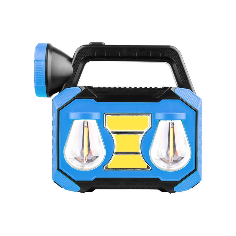 Przenośna niebieska lampa kempingowa, 2 poziomy ściemniania, ładowanie USB, solarny reflektor LED, białe światło, odpowiednia do wędkowania i patroli