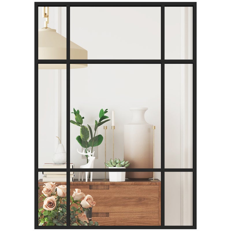 Prostokątne lustro ścienne 70 x 50 cm w metalowej ramie, lustro dekoracyjne do salonu i sypialni, czarne