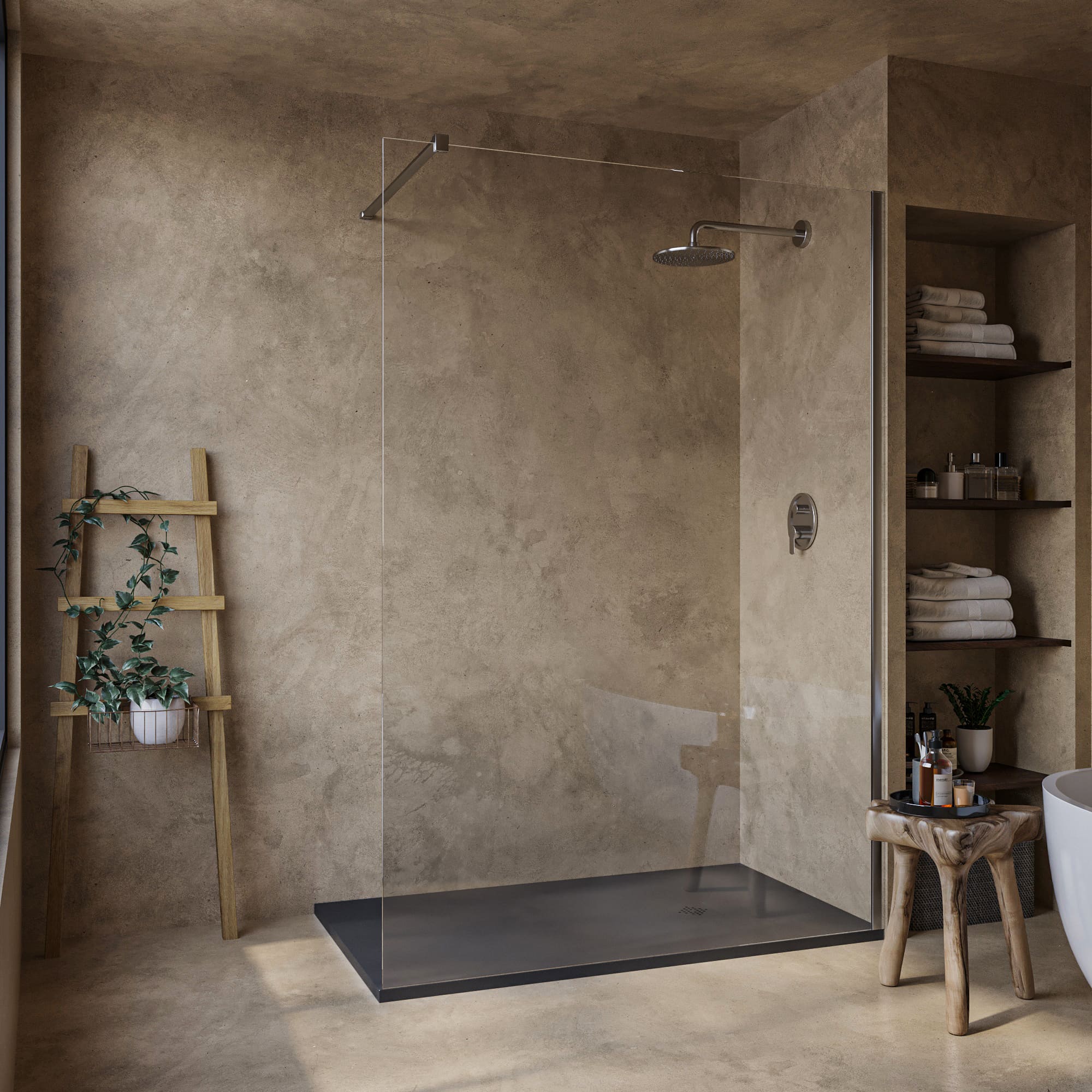 SOULHOME Lekki Brodzik z Żywicy tekstura Łupka antracytowy – 110X70- cm Ultra-płaski Zawiera Syfon i Kratkę Same