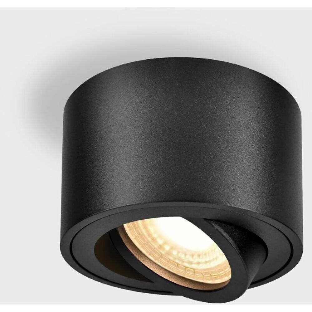Czarny reflektor sufitowy, Ø75x55mm, reflektor natynkowy regulowany, moduł LED 10W 3000K, 220V.