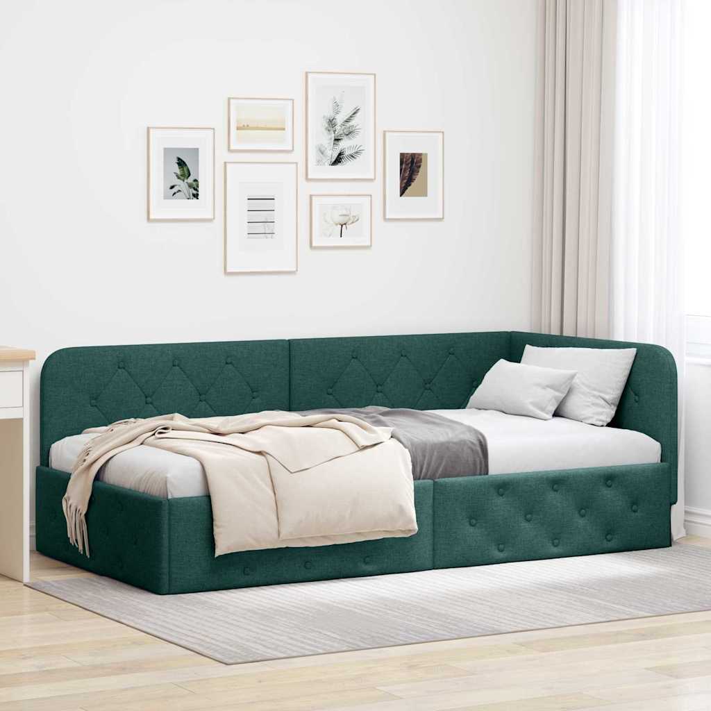 Rama łóżka narożnego Ciemna zieleń 90 x 190 cm tkanina vidaXL