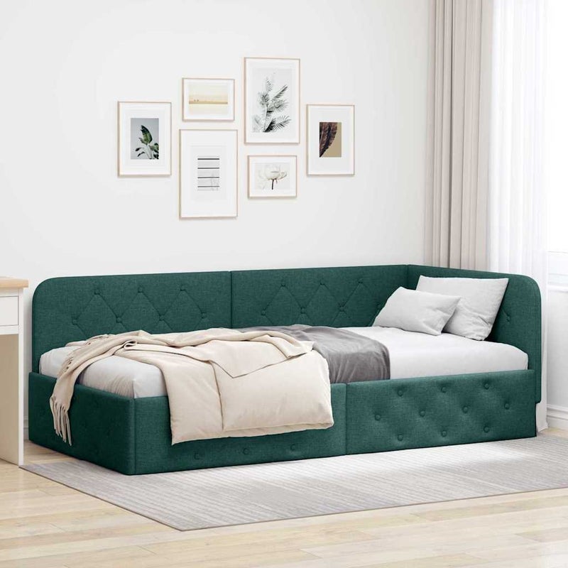 Rama łóżka narożnego Ciemna zieleń 90 x 190 cm tkanina vidaXL