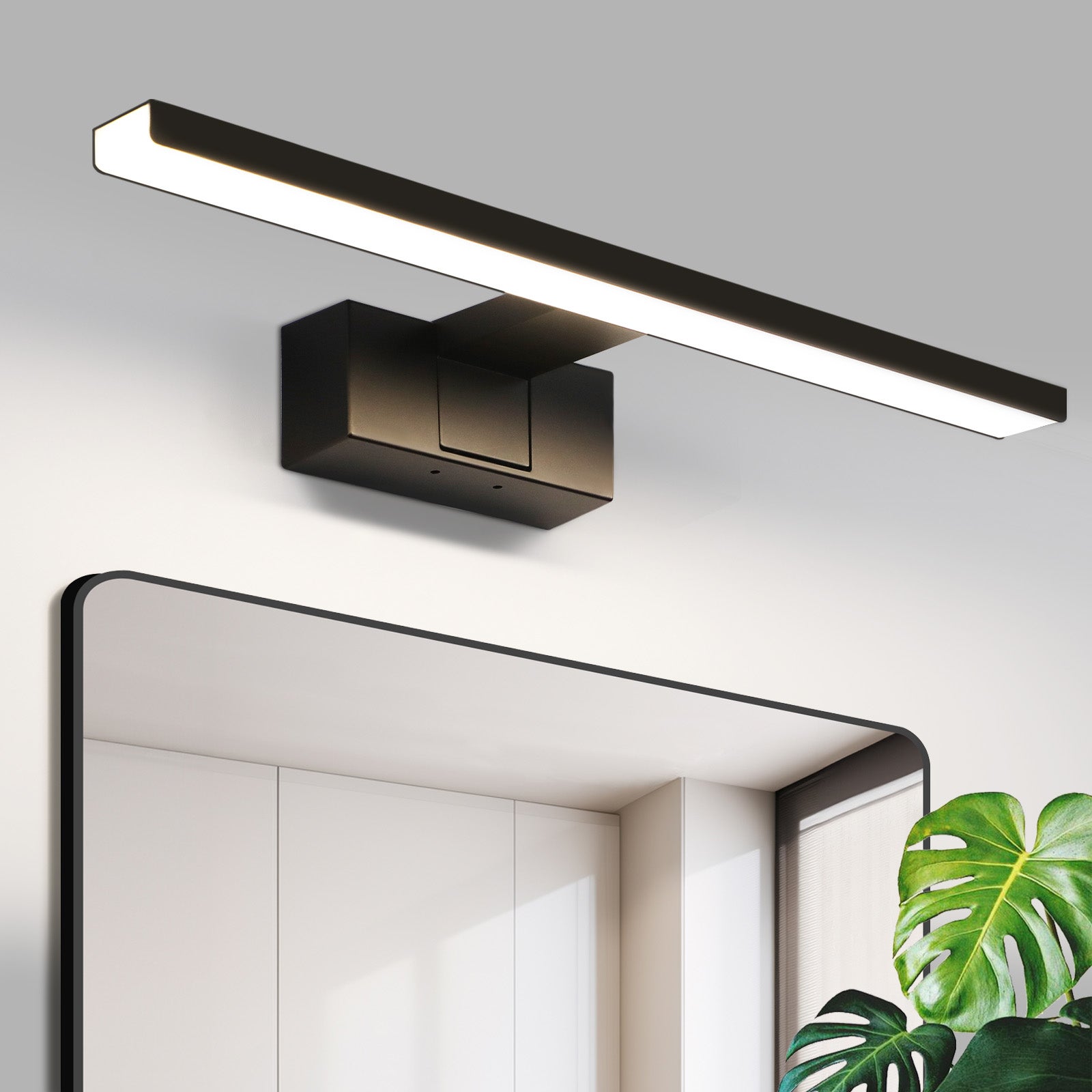 HAWUE Czarna lampa łazienkowa LED lustrzana 40CM IP44 neutralna biel Kinkiet do piwnicy