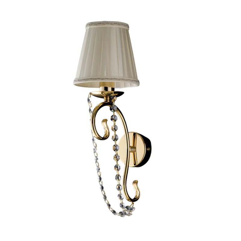 Applique in ferro dorato 1 luce con paralume H.41 - L.13 - P.15