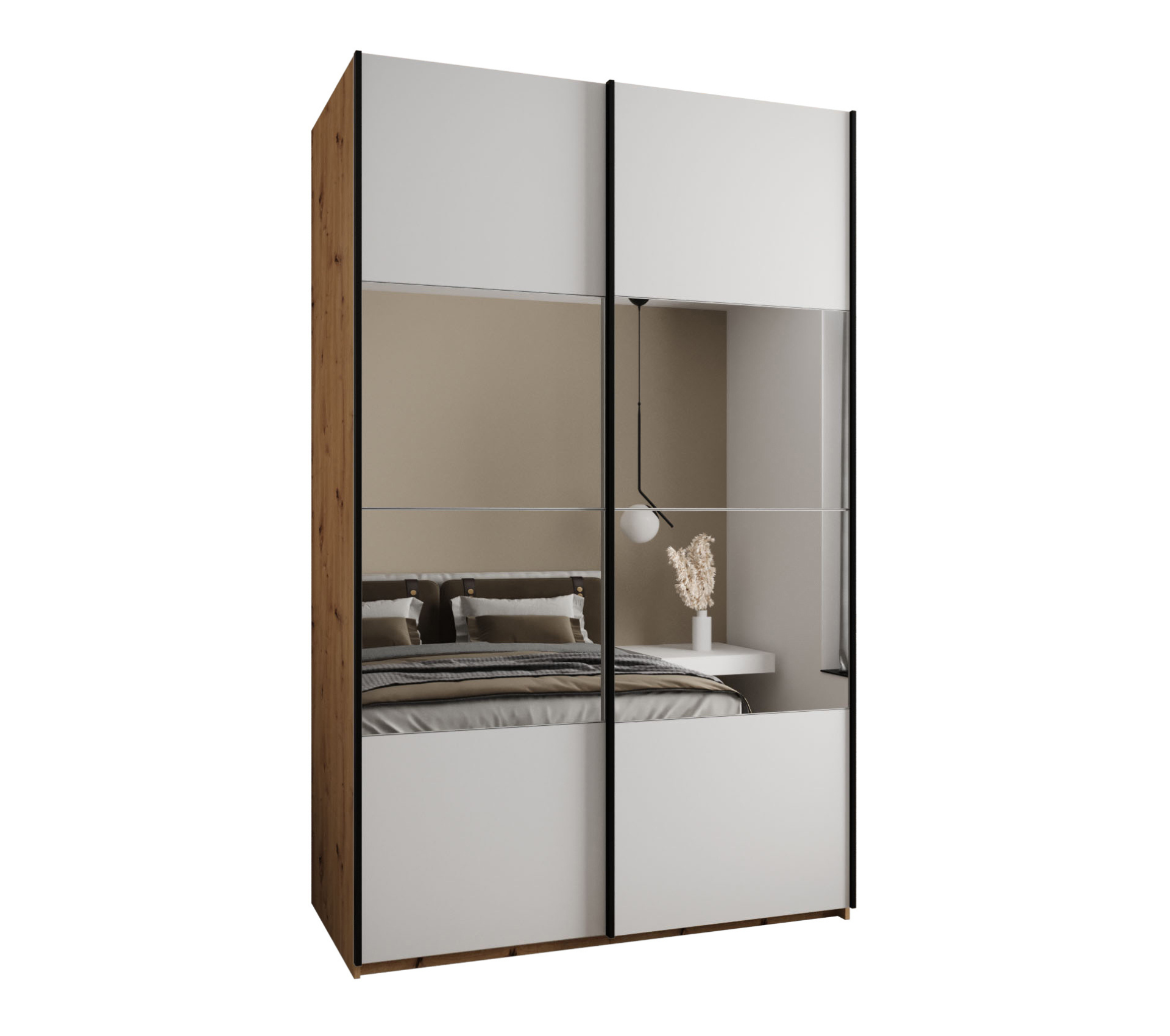 Szafa przesuwna wysoka Lux 4 160 x 64 x 245,5 cm artisan + biały + u. czarny - Abiks Meble