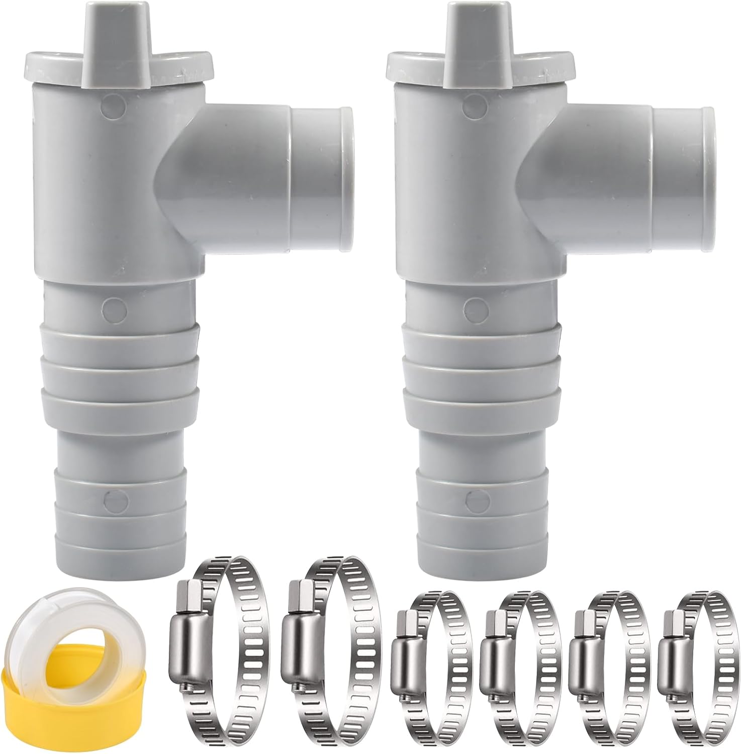 2-częściowy zawór odcinający do basenu, zawór odcinający 32 mm, kurek do basenu 32 mm, z 6 zaciskami, zawór tłokowy