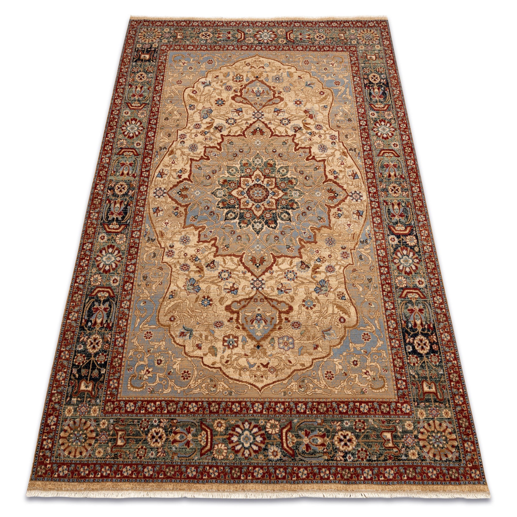 Dywan wełniany KESHAN Frędzle, Rozeta orientalny 7519/53555 beż / granat 250x340 cm
